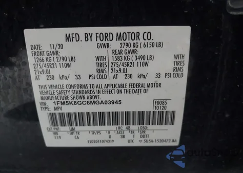 2021 Ford Explorer St from USA, damaged, VIN 1FM5K8GC6MGA03945